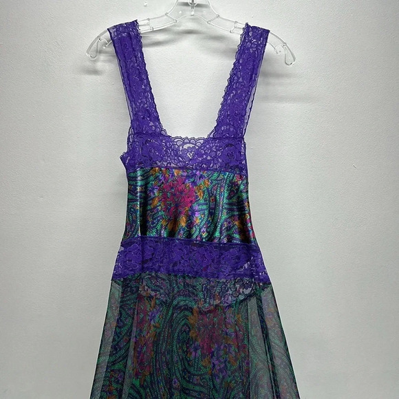 Victoria's Secret Maxi Long Dress Chemise Satin Sheer Mardi Gras Lace Purple L - Picture 8 of 10
